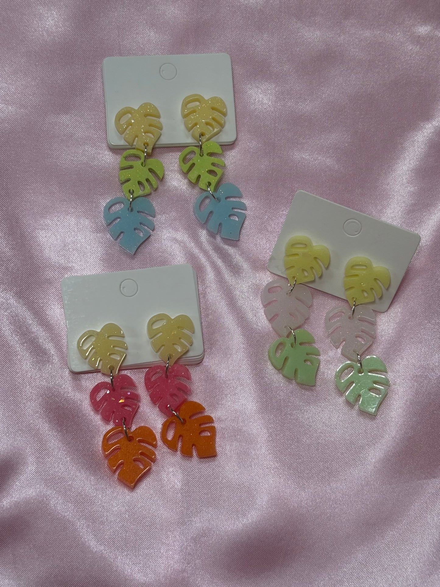 Monstera Mash-mellow - Handmade Triple Drop Monstera Earrings