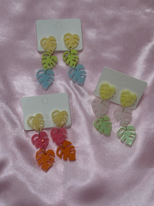 Monstera Mash-mellow - Handmade Triple Drop Monstera Earrings