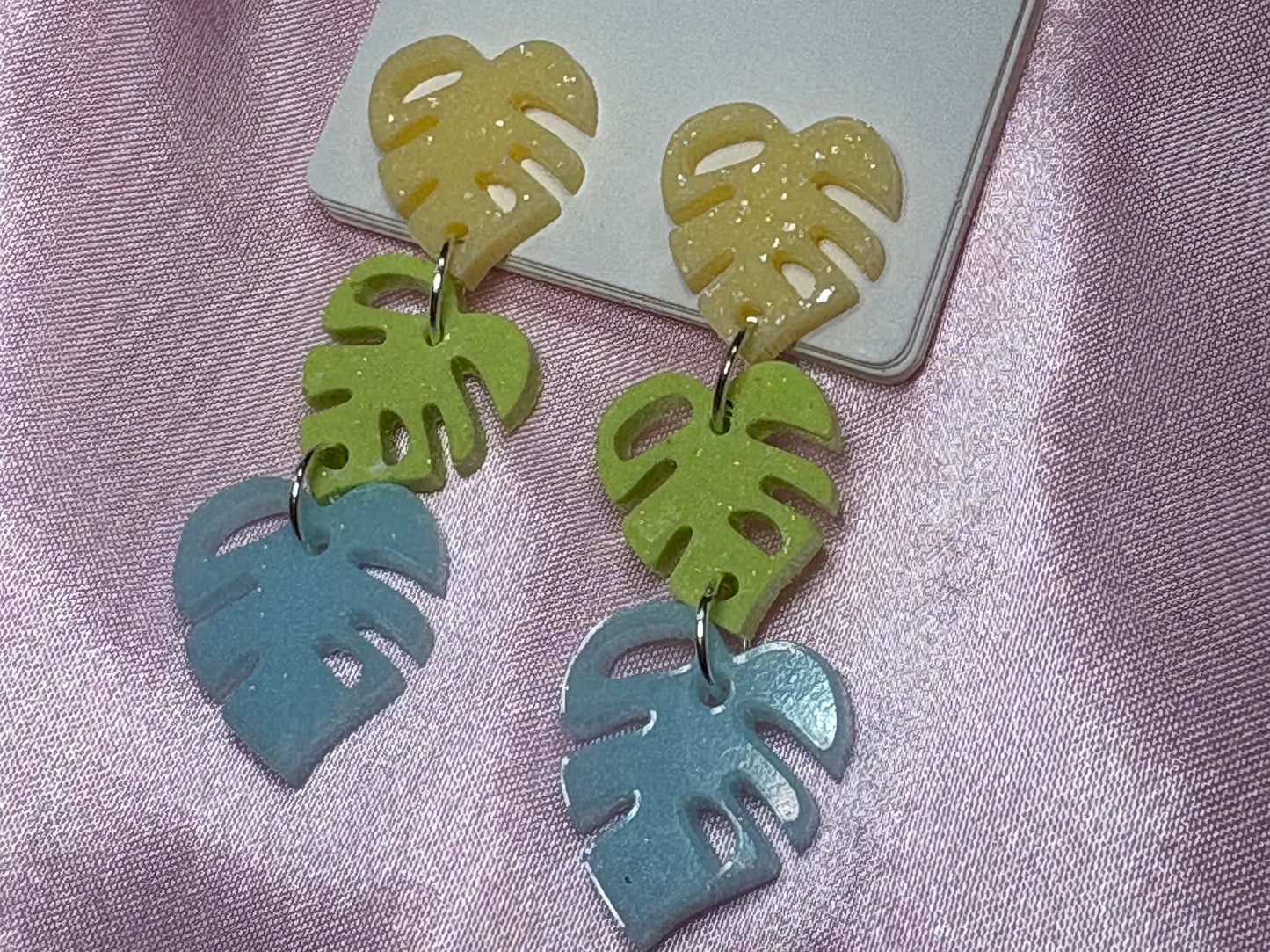 Monstera Mash-mellow - Handmade Triple Drop Monstera Earrings
