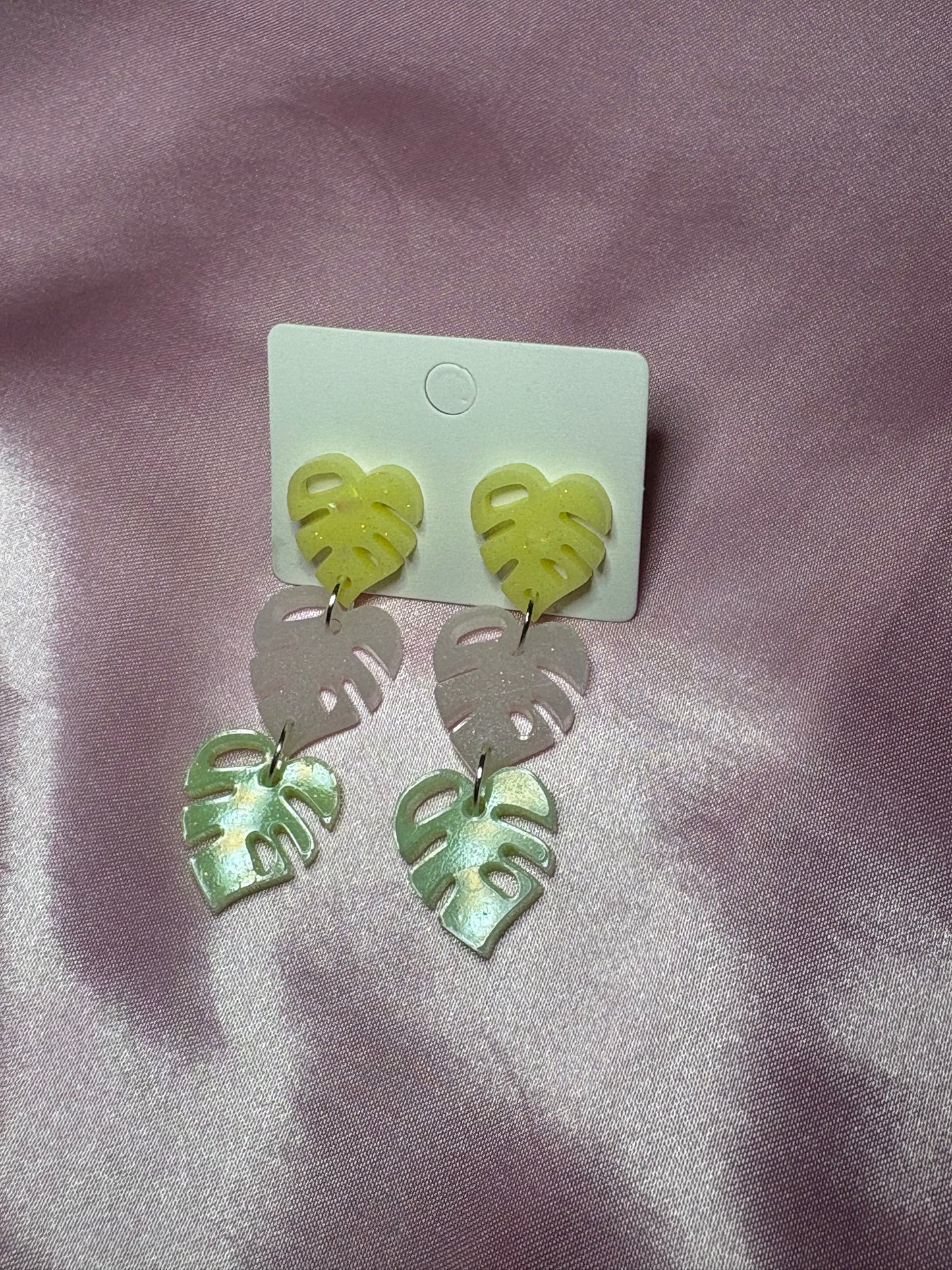 Monstera Mash-mellow - Handmade Triple Drop Monstera Earrings
