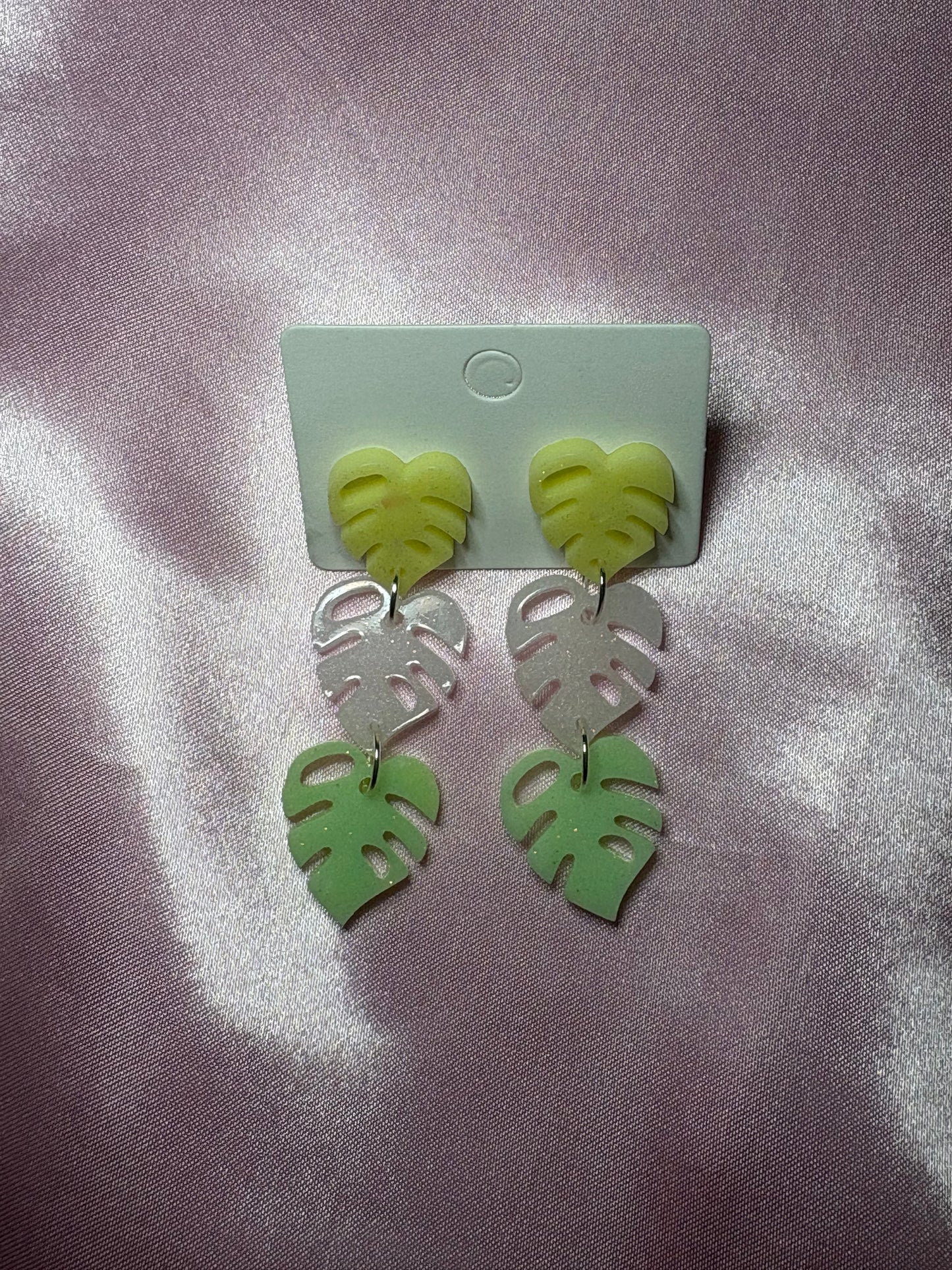 Monstera Mash-mellow - Handmade Triple Drop Monstera Earrings
