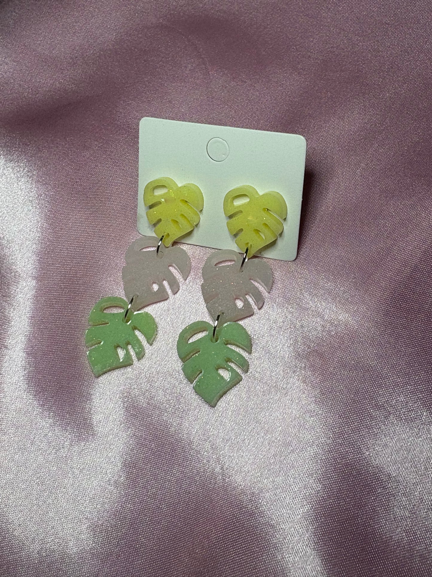 Monstera Mash-mellow - Handmade Triple Drop Monstera Earrings