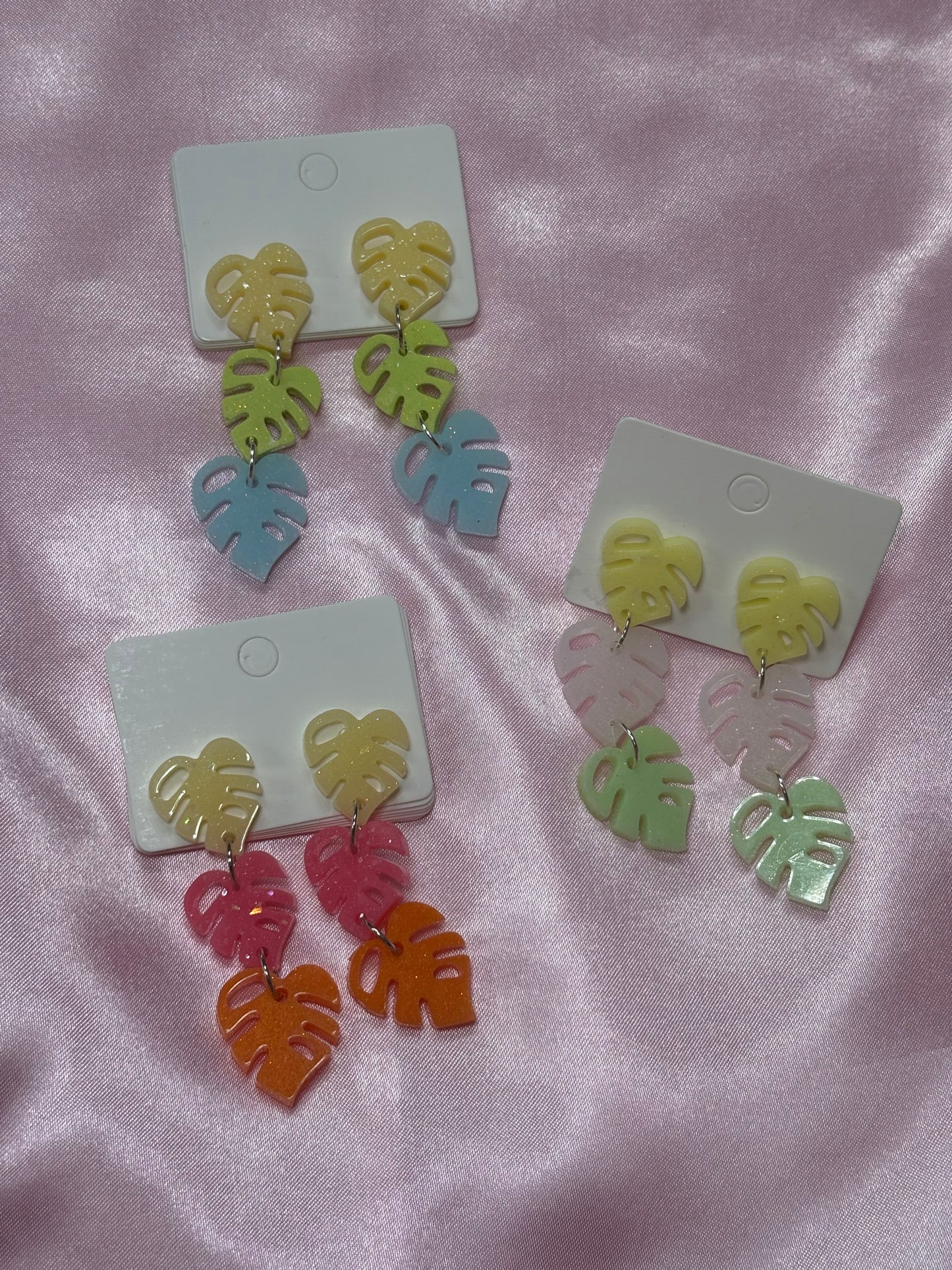 Monstera Mash-mellow - Handmade Triple Drop Monstera Earrings