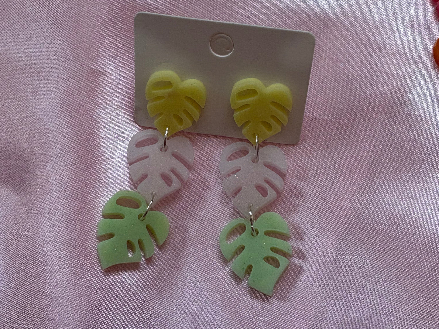 Monstera Mash-mellow - Handmade Triple Drop Monstera Earrings