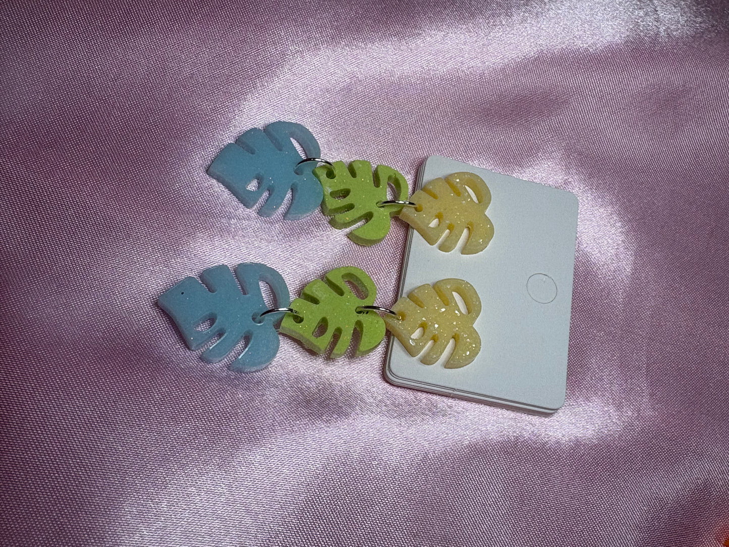 Monstera Mash-mellow - Handmade Triple Drop Monstera Earrings