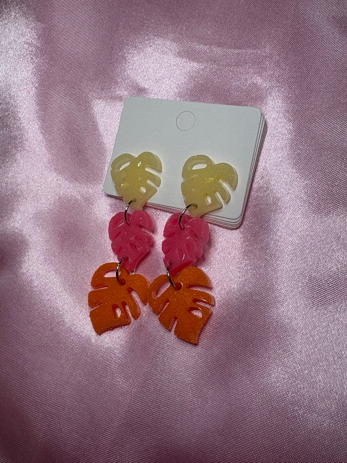Monstera Mash-mellow - Handmade Triple Drop Monstera Earrings