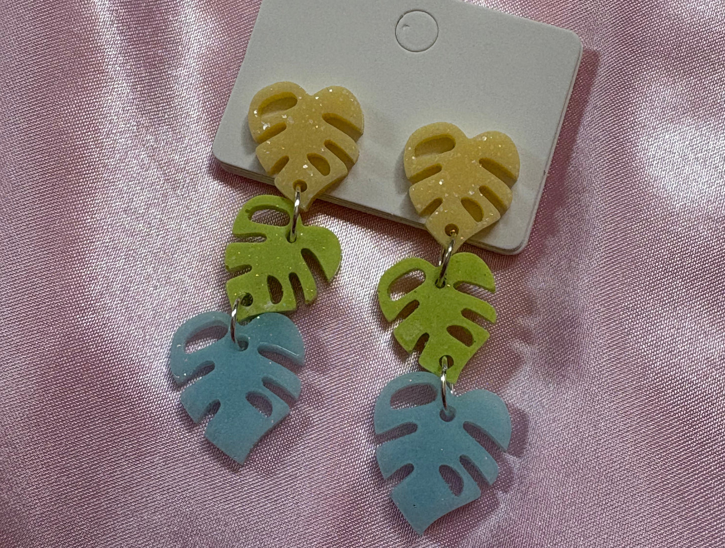 Monstera Mash-mellow - Handmade Triple Drop Monstera Earrings