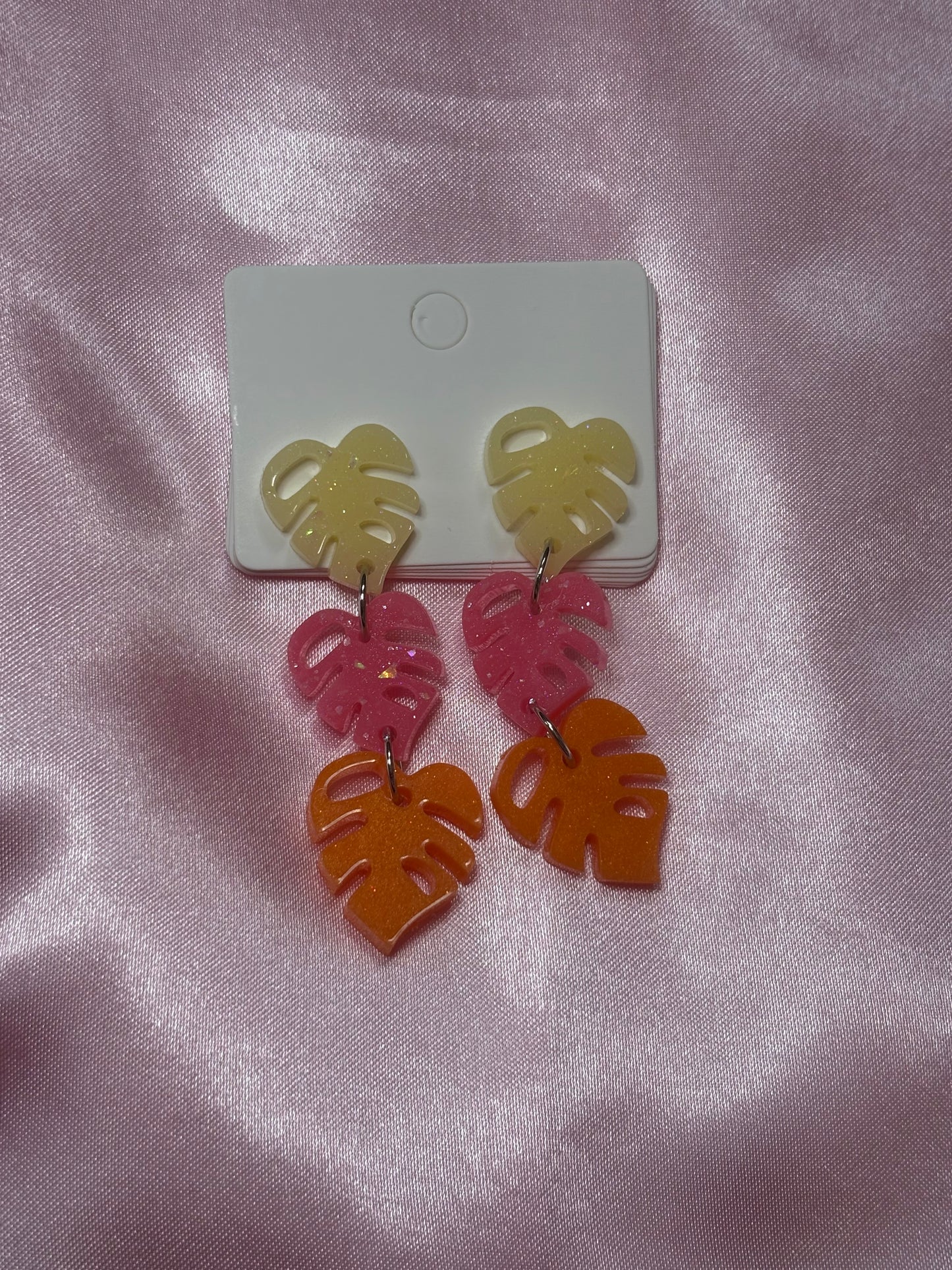 Monstera Mash-mellow - Handmade Triple Drop Monstera Earrings